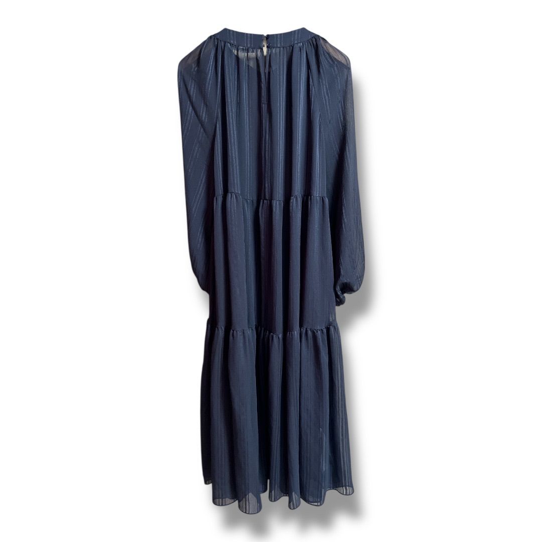 DES コントワーデコトニエ シアーストライプワンピース 透け感 シースルー 長袖 ロングワンピース キャミワンピース付き ティアードスカート レディース ネイビー サイズM 春 23 No.K 1153