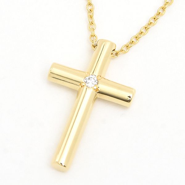 ティファニー ネックレス レディース 1 Pダイヤ クロス ペンダント ダイヤモンド イエローゴールド 十字架 750 YG K 18 TIFFANY