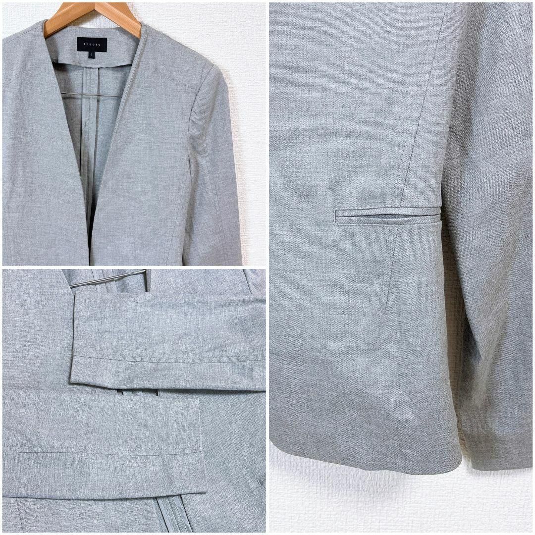 美品】Theory 春夏パンツセットアップ ノーカラージャケット 0 グレー
