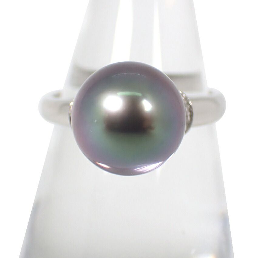 Pt 900 南洋黒蝶真珠 ダイヤモンド リング 12 5号 j 127 2