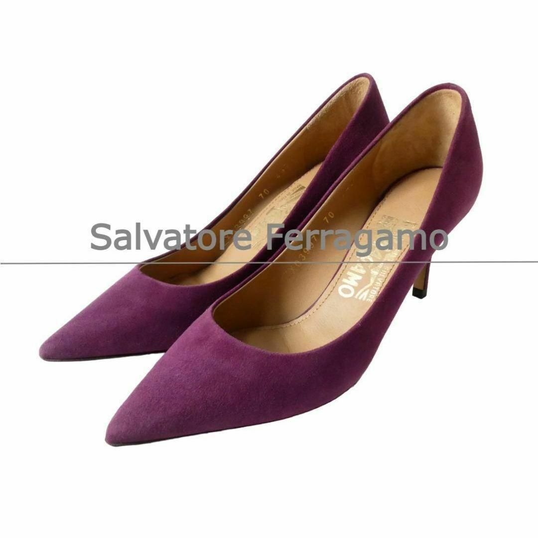 ♥ Salvatore Ferragamo サルヴァトーレフェラガモ サイズ4 5 C 約22㎝ スエード レザー ポインテッドトゥ ピンヒール ハイヒール パンプス 紫 パープル レディース