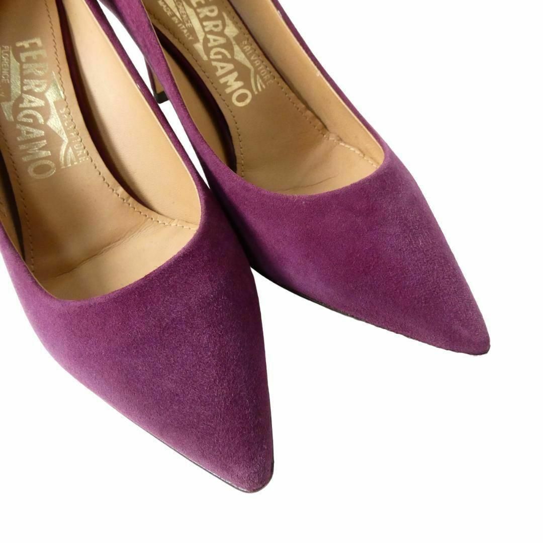 FERRAGAMO パープル スエード フラットシューズ サイズ 9 2/1B