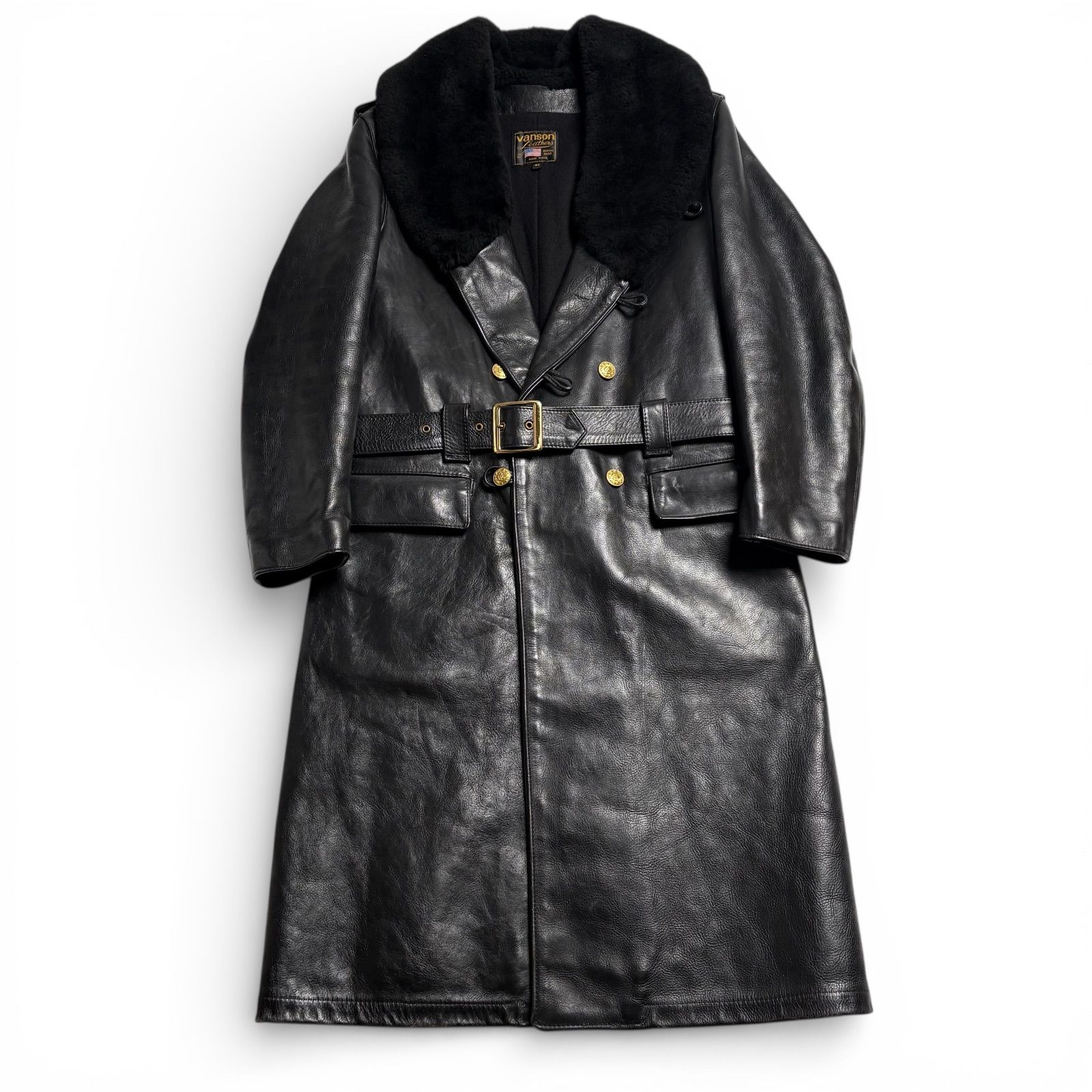 vanson カーコートレザージャケット サイズ42 黒 希少】米国製 VANSON レザージャケット ロングコート 黒 40 本革