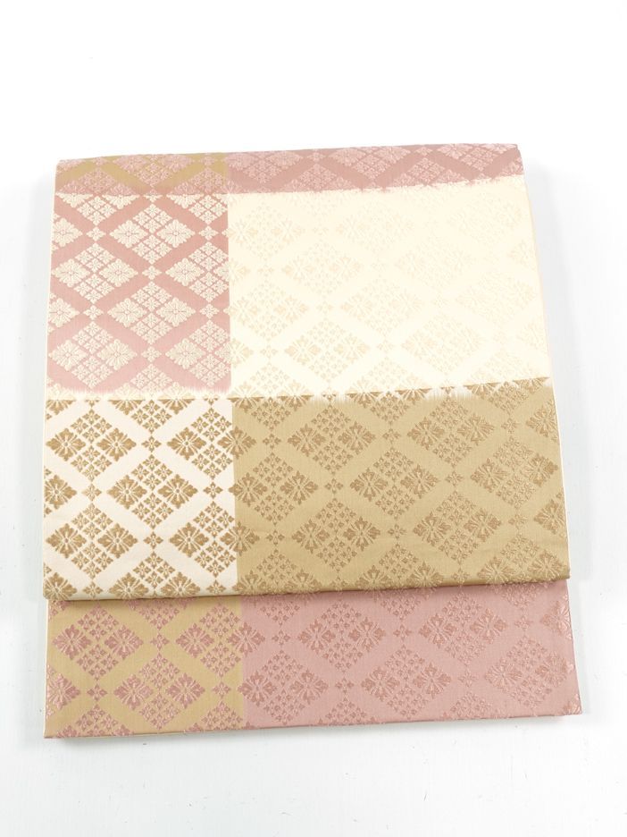 リサイクル 袋帯 唐織 市松 花菱 西陣織 六通柄 正絹 _ 西陣 セミフォーマル お呼ばれ カジュアル おしゃれ着 洒落着 パーティ お茶会 お稽古 練習 仕立て上がり fo 6925 k