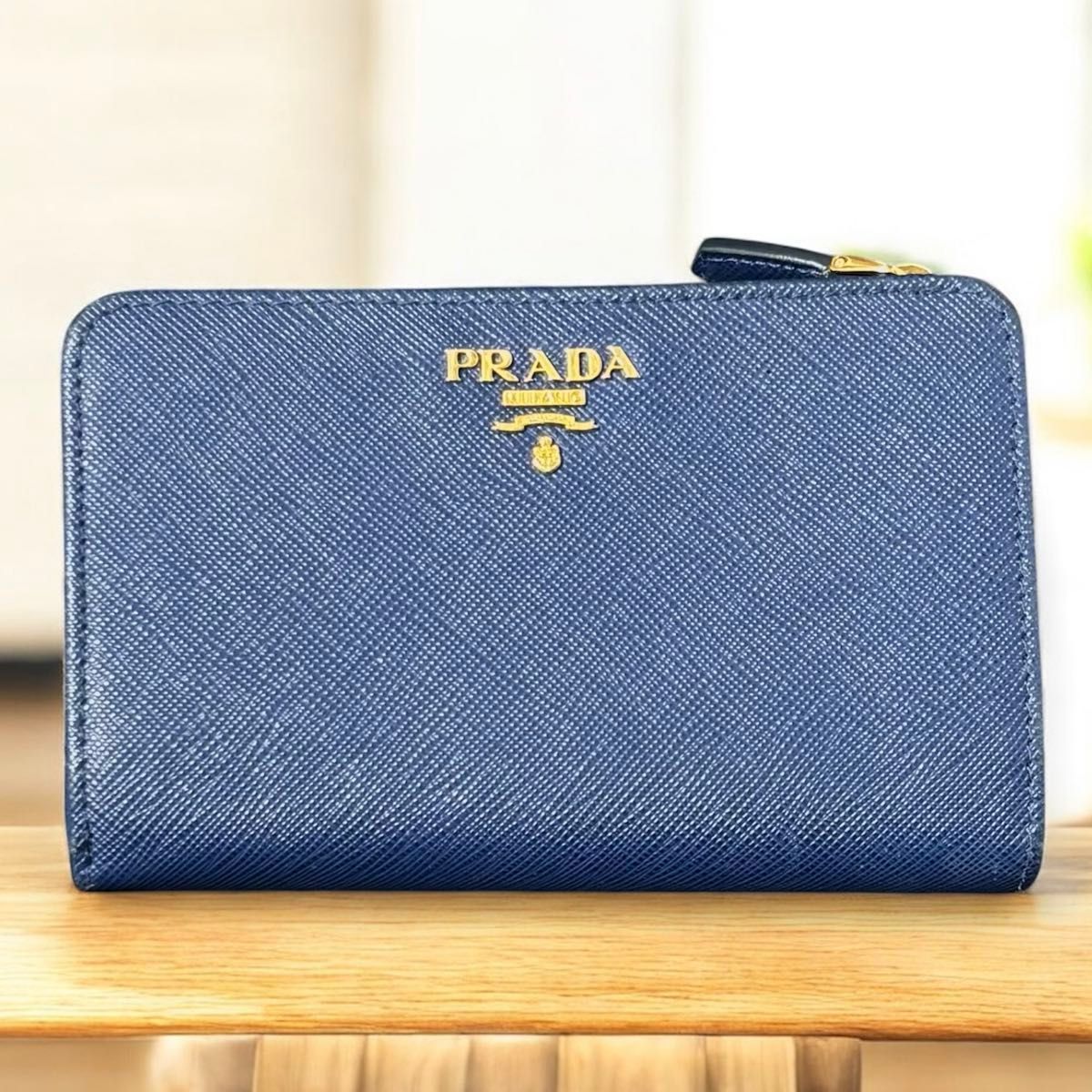 t60 PRADA プラダ ブルー サフィアーノ レザー 2つ 二つ 折り 財布