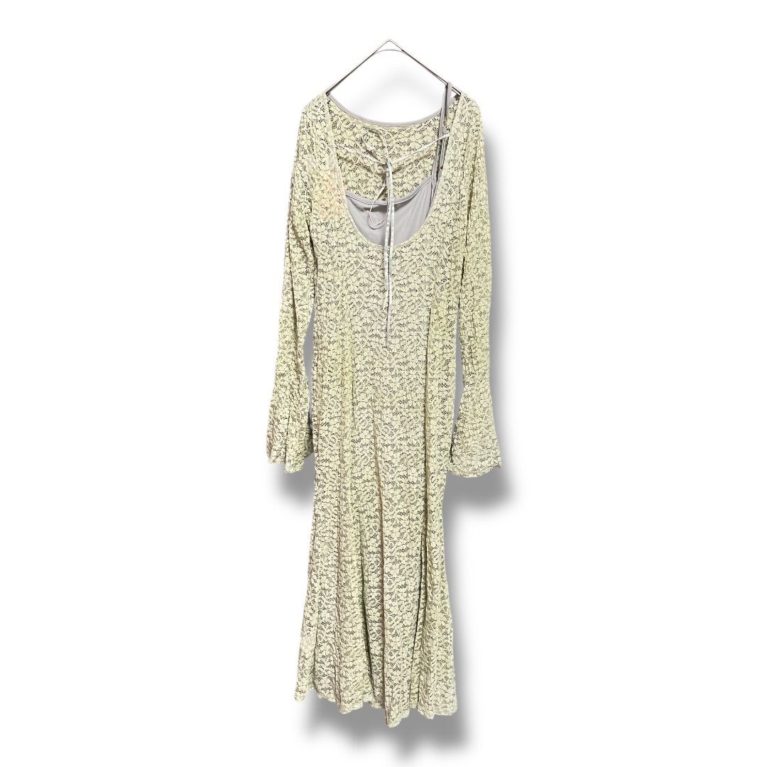 ♥ タグ付き eimy istoire エイミーイストワール シュリンクレース マーメイドワンピース 総レース ロングワンピース キャミワンピース付き 定価13000円 レディース ピスタチオグリーン サイズF 春 23 No K 1154