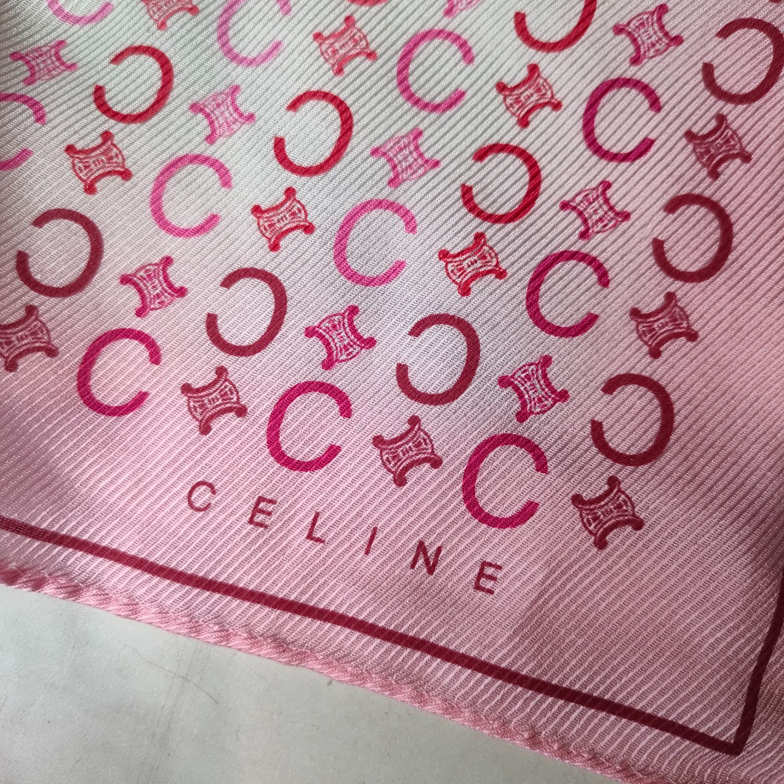 ⑱【美品】セリーヌ CELINE スカーフ ピンク グラデーション 柄