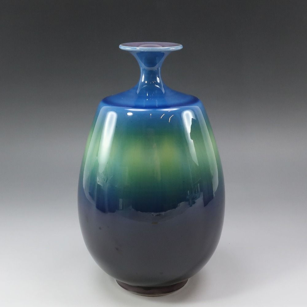 KUTANIYAKI】九谷焼 人間国宝 三代 徳田八十吉 ( 正彦 ) 作 碧明釉壺