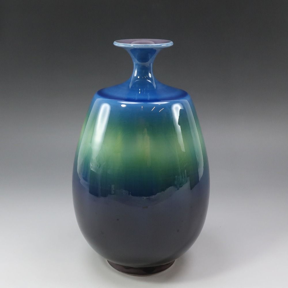 KUTANIYAKI】九谷焼 人間国宝 三代 徳田八十吉 ( 正彦 ) 作 碧明釉壺