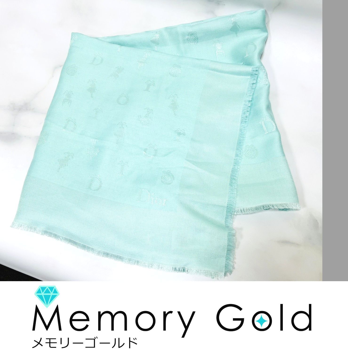 Christian Dior クリスチャンディオール ルレックス SO ロゴ モノグラム 大判ストール ショール ジャガード シルク ウール ミントブルー K 29801