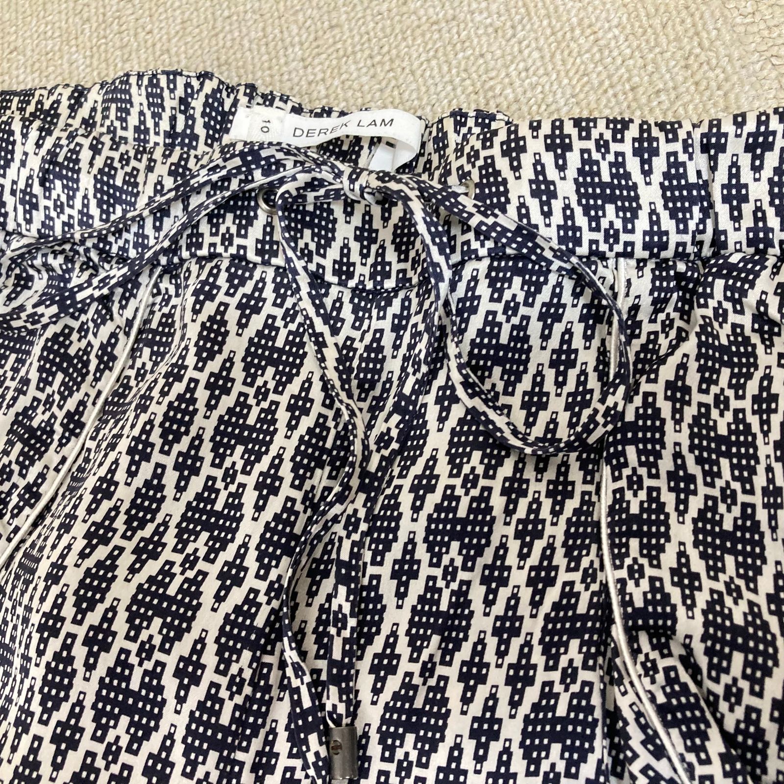 デレクラム パンツ 黒 2 DEREK LAM シルク100％ リブ リラックスパンツ 総柄 ゆったり ウエストゴム Y K