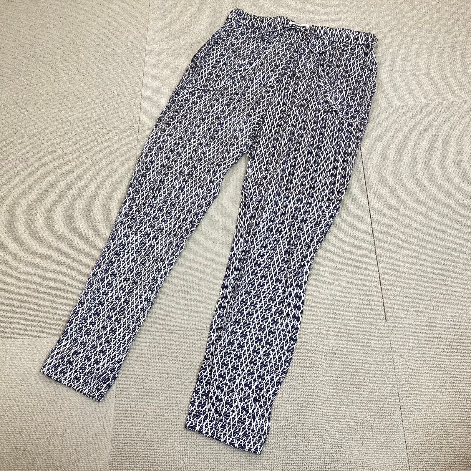 デレクラム パンツ 黒 2 DEREK LAM シルク100％ リブ リラックスパンツ 総柄 ゆったり ウエストゴム Y K