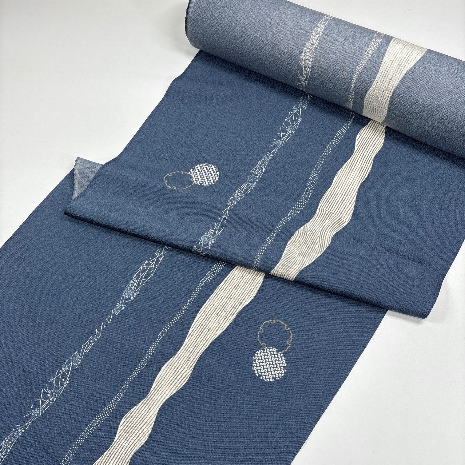 小紋 反物 1本 正絹 着物まとめ売り 同梱 リメイク用 青系 和裁練習用 1020