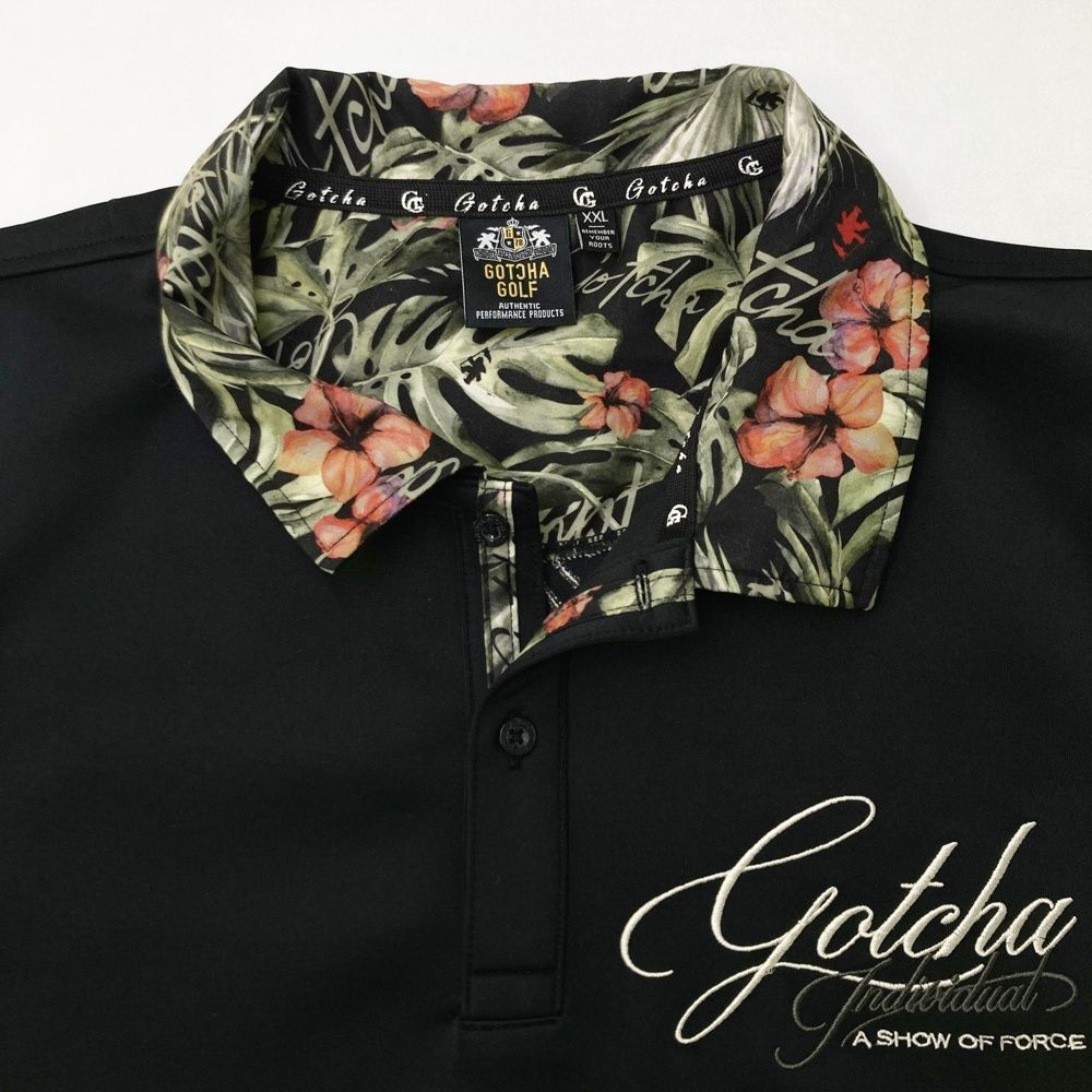 サイズ：XXL GOTCHA GOLF ガッチャゴルフ 半袖ポロシャツ ボタニカル柄