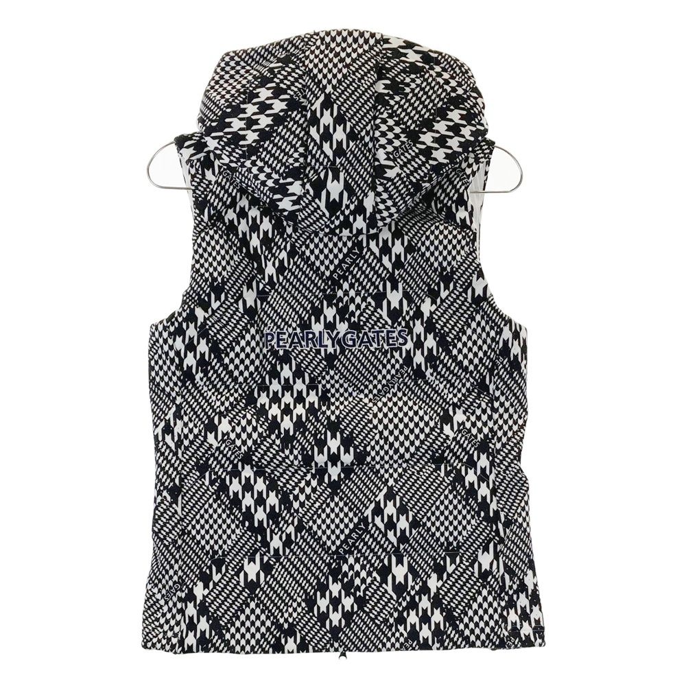 サイズ 0 PEARLY GATES パーリーゲイツ 2025年モデル フード付 中綿ジップベスト 総柄 ブラック系 ゴルフウェア レディース ストスト