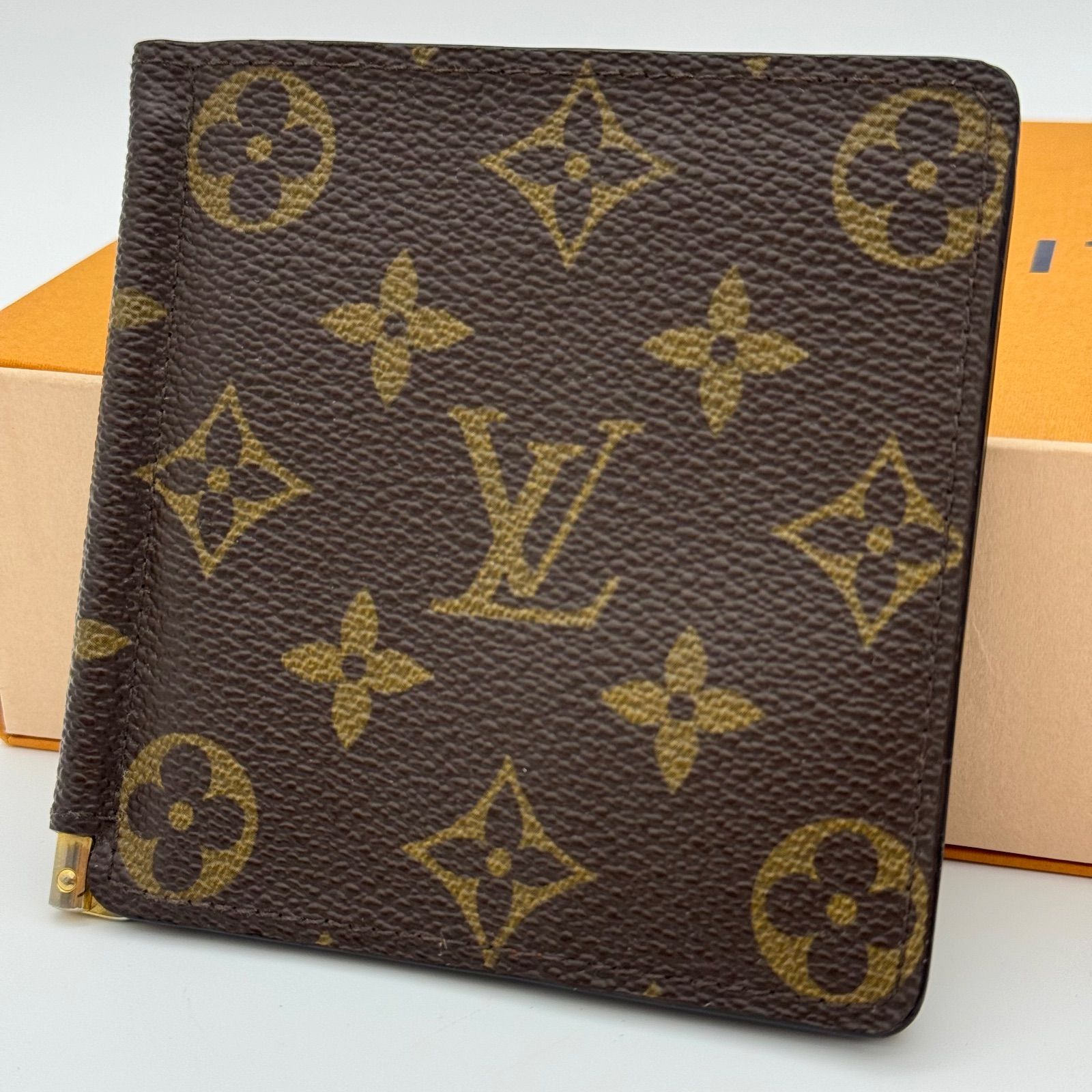 ルイヴィトン LOUIS VUITTON マネークリップ 財布 ポルトフォイユ パンス モノグラム 2つ折り 札入れ ブラウン 茶 MALLTIER マルティエ ヴィンテージ ブランド サイフ 小物