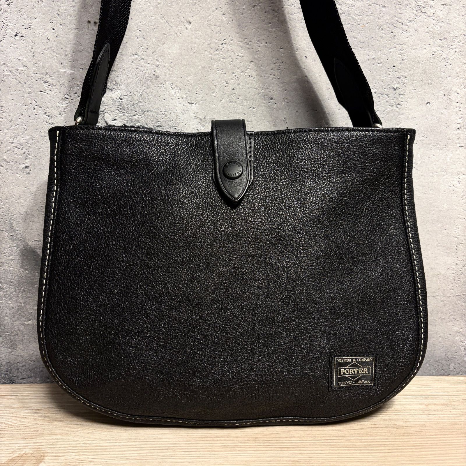 PORTER CISCO（シスコ）　ショルダーバッグ BLACK 中古 美品 ✨PORTER CISCO シスコ レザーショルダーバッグ ブラック 本革 美品