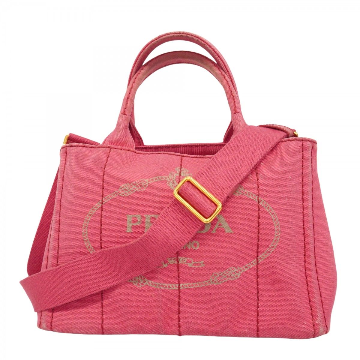 5pe7119-k】プラダ トートバッグ カナパ キャンバス ピンク ゴールド