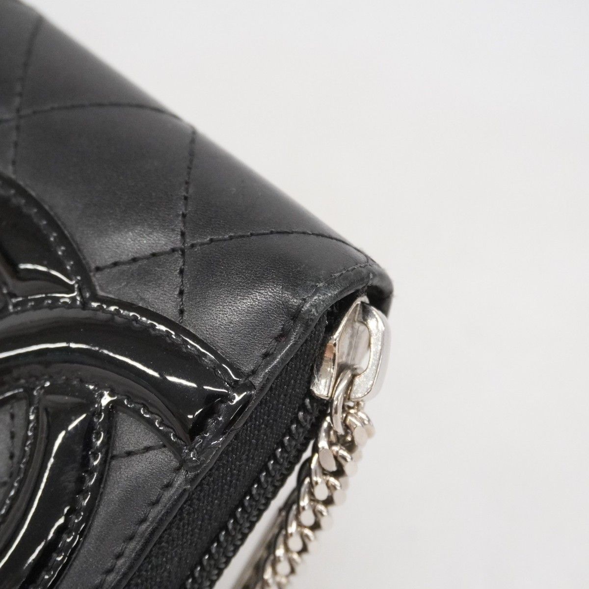 5pe6985-k】シャネル 長財布 カンボン ラムスキン ブラック シルバー