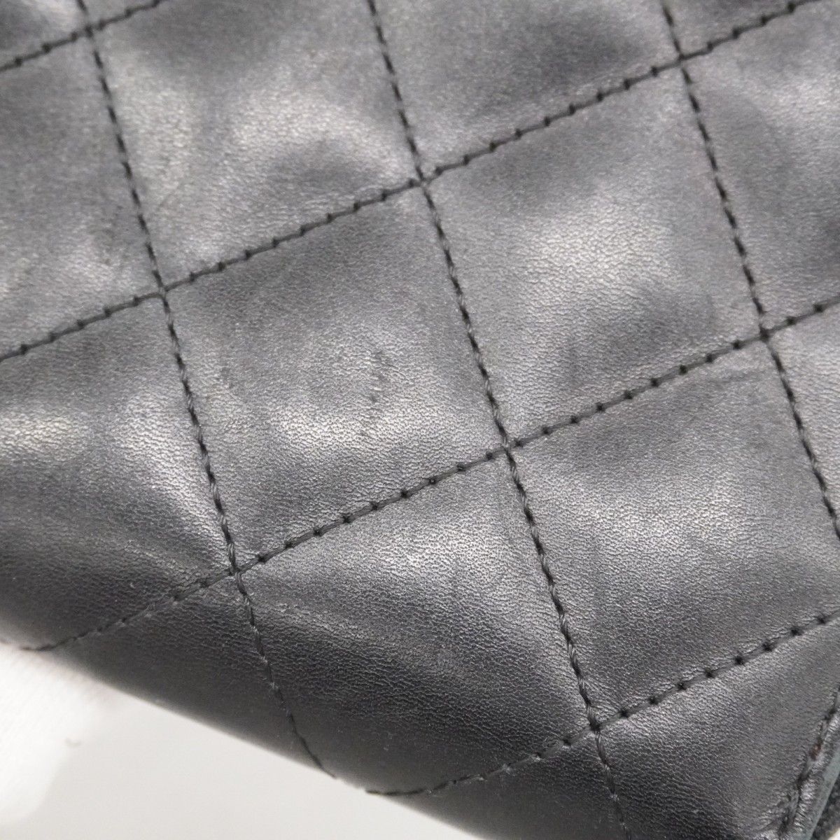 5pe6985-k】シャネル 長財布 カンボン ラムスキン ブラック シルバー