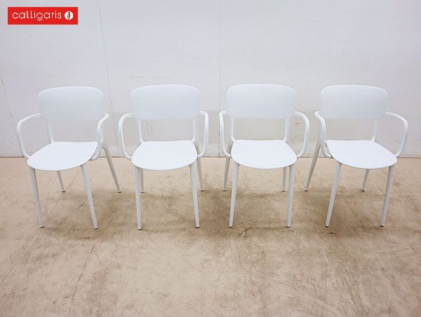 展示品 Calligaris カリガリス LIBERTY リバティ ダイニングチェア アームチェア 4脚セット マットホワイト 全天候型家具 11万