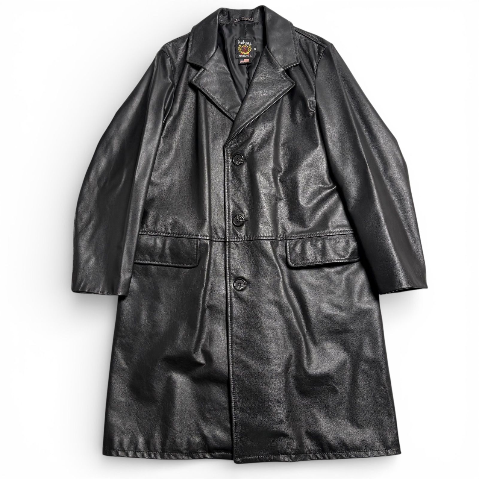 米国製 Schott レザー チェスターコート 黒 38 レザージャケット 牛革 ロングコート