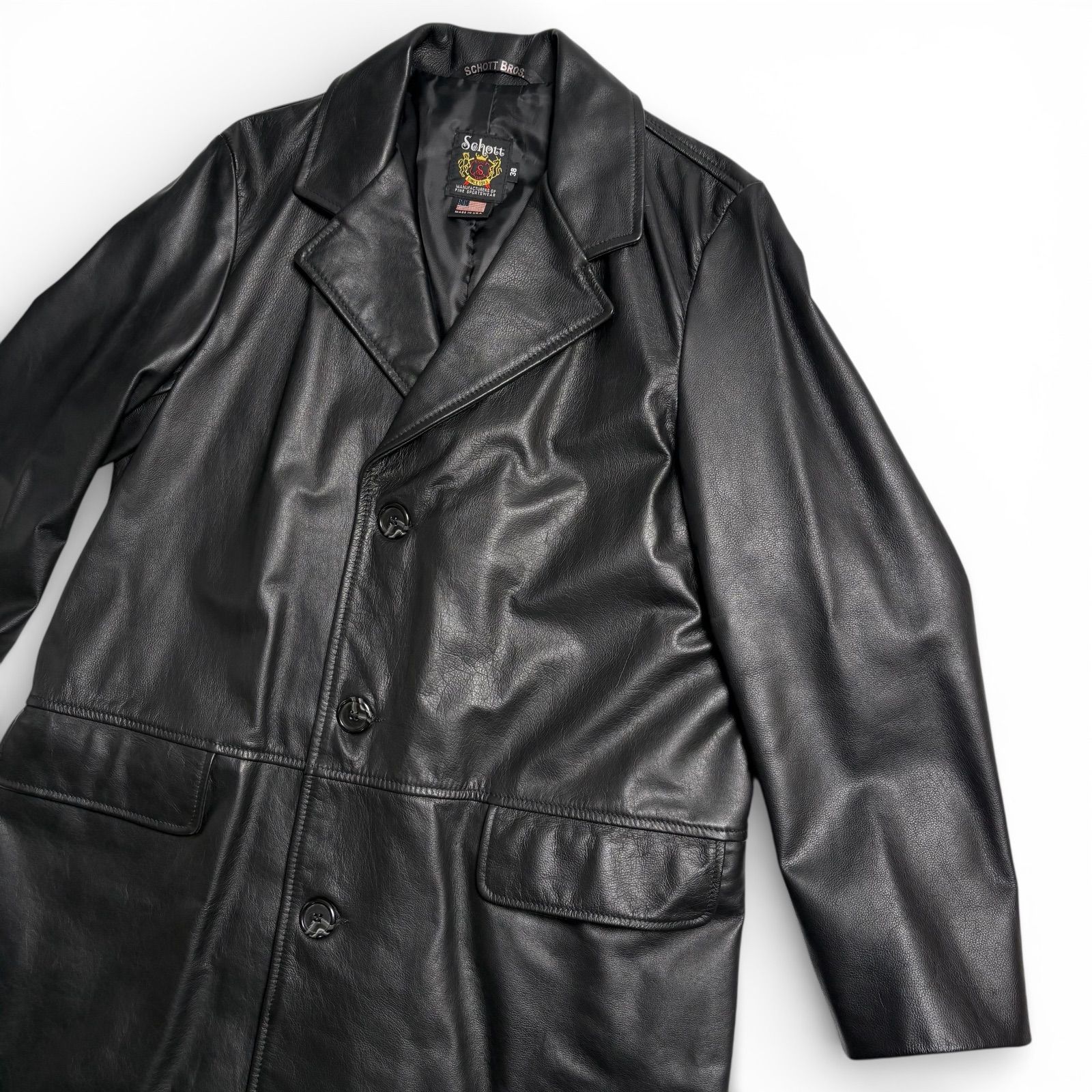 米国製】Schott レザー チェスターコート 黒 38 レザージャケット 牛革