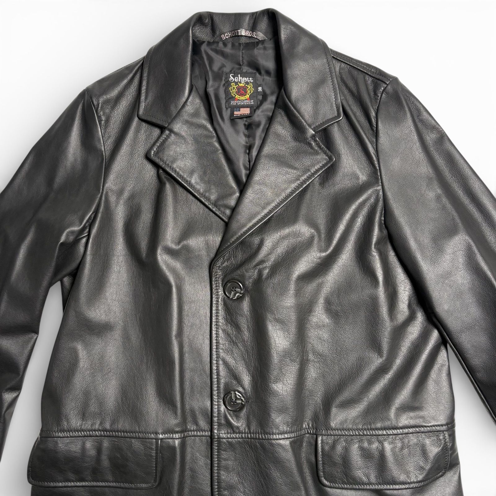 米国製】Schott レザー チェスターコート 黒 38 レザージャケット 牛革