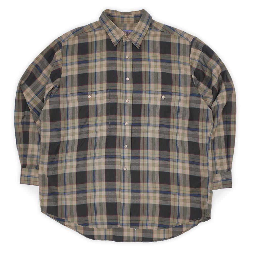 ペンドルトン SIR 70 s 80 80年代 ウールワークシャツ MADE IN USA アメリカ製 ボードシャツ オープンカラー 開襟 ヴィンテージ 古着 ベージュ系 チェック柄 XL