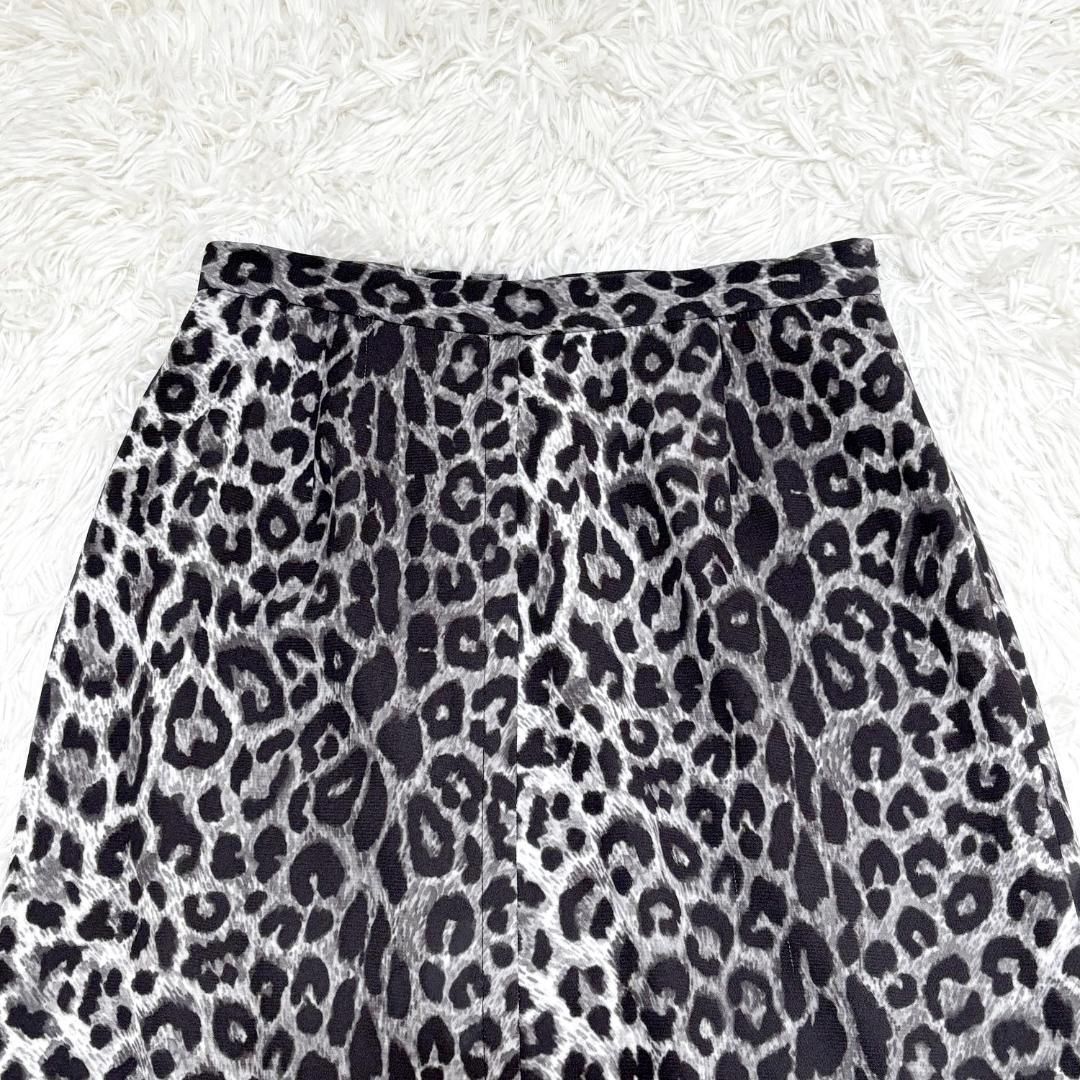 美品】伊太利屋 レオパード柄ストレッチロングスカート 9 M グレー