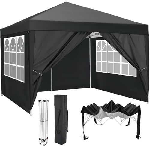 サイドシート 付き タープテント 収納バッグ付き 3段階調節 大型 耐水 テント レジャー イベント 海 バーベキュー 防災 運動会 おしゃれ 日除け 組立簡単 持ち運び便利 ブラック 3 m*3 m