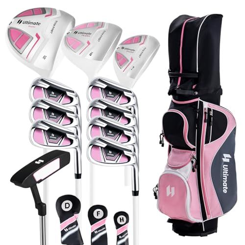 GYMAX レディース ゴルフ セット クラブセット ゴルフクラブ一式セット 右利き用 軽量設計 カバー付き キャディバック付き ゴルフ用品 プレゼント m