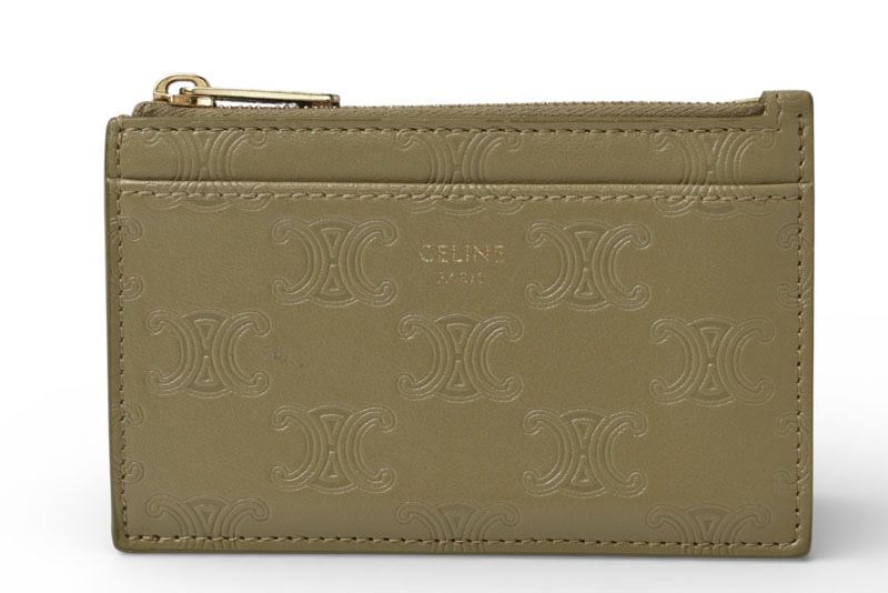 セリーヌ コインケース カードホルダー CELINE ジップ付カードホルダー トリオンフ エンボス オリーブ 31 OV
