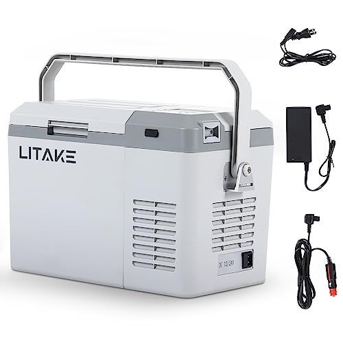 Litake 9 L ポータブル車載冷蔵庫 バッテリー内蔵 DC 12 V 24 AC 100 22℃ 10℃ 急速冷凍 4電源タイプ対応 低電圧保護 小型静音 車と家庭に適用 室内灯付き 車内や屋外でも使用 LZ