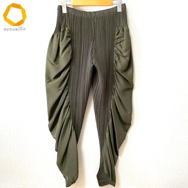 apc イッセイミヤケフェット FETE パンツ 3 カーキ 異素材 シルク プリーツ レディース 909600