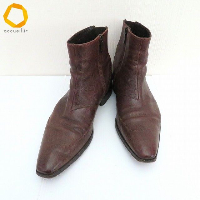 ans ヒューゴボス ブーツ 7 1|2 茶 サイドジップ シンプル イタリア製 メンズ 912361
