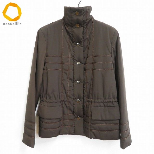 w レリアン Leilian 中綿 コート 9号 茶 ブルゾン スナップボタン ステッチ レディース 916319 k 01