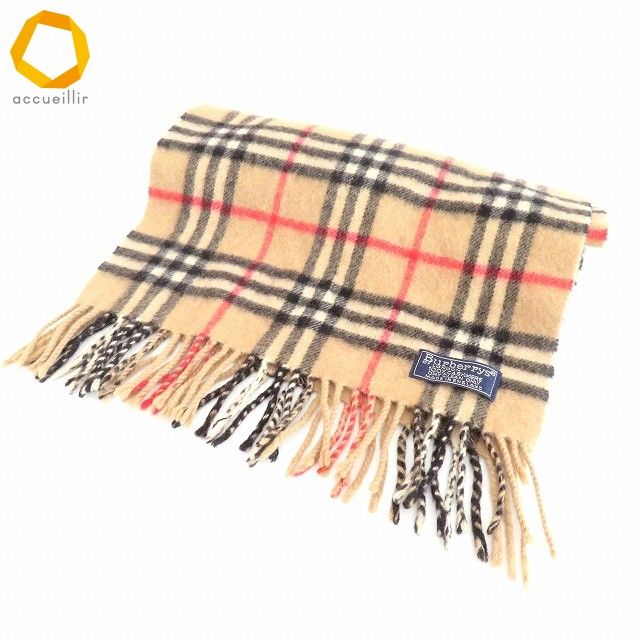 wnzm バーバリー マフラー キャメル色 黒 赤 白 チェック柄 カシミヤ イングランド製 942998