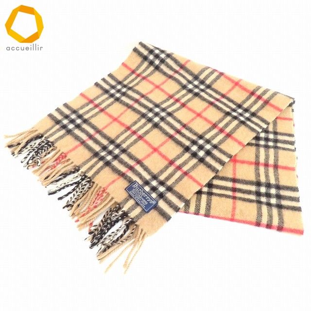 wnzm バーバリー マフラー キャメル色 黒 赤 白 チェック柄 カシミヤ イングランド製 942998
