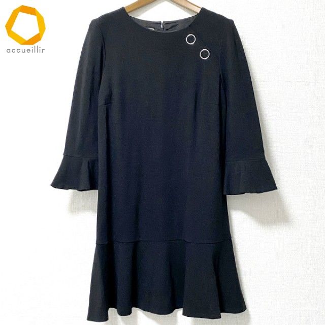 anc ピンコ PINKO ワンピース 44 黒 バックジップ フリル 切替 シンプル レディース 969457