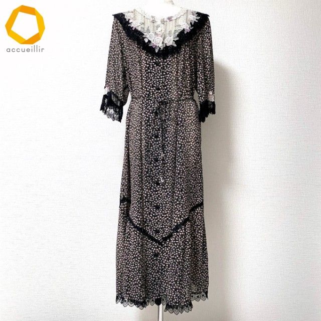 anc ヘッポコセンセイ へっぽこ先生 ワンピース 黒 ピンク 緑 花柄 レース 刺繍 シースルー レディース 969619