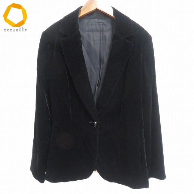 w レリアン Leilian ジャケット 13 黒 ベロア調 13号 テーラード 大きいサイズ 日本製 レディース 972746 k 01