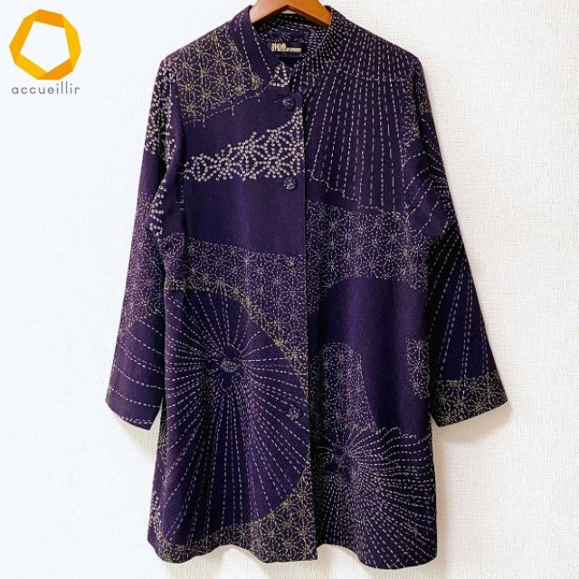 anc シセンドウ 詩仙堂 ヒトシタムラ チュニック 紫 鹿の子柄 ちりめん 和柄 ゴールドタグ ドルマン レディース 975010
