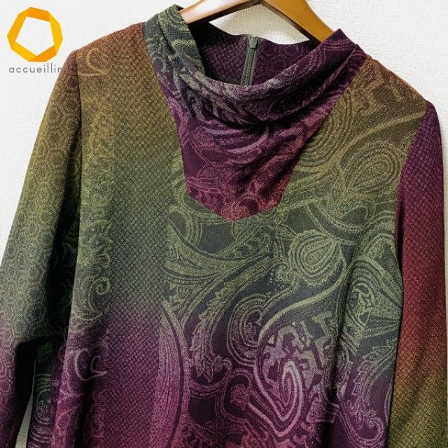 anc シセンドウ 詩仙堂 ヒトシタムラ チュニック ちりめん ゴールドタグ 鹿の子柄 グラデーション レディース 975011 長袖 チュニック トップス