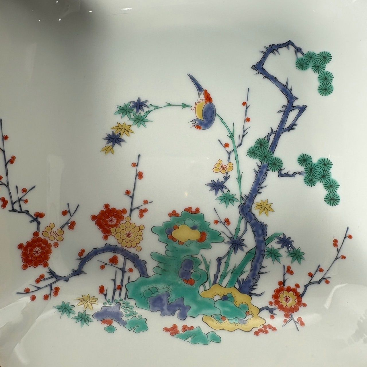 有田焼 静山作 柿右衛門写 四方皿 角皿 錦松竹梅鳥文