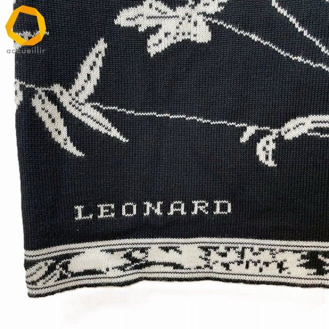 wnc レオナール LEONARD スカート 黒 白 ニット 花柄 ロゴ フランス製 レディース 975507 ダブルボタン シワになりにくい