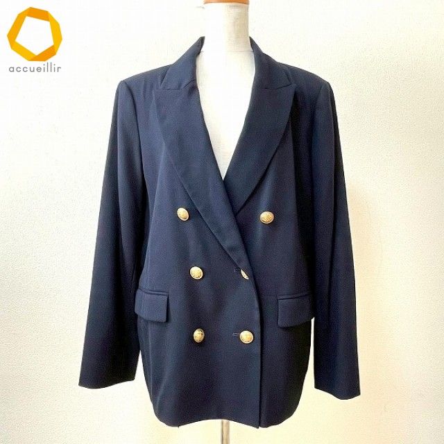anc レリアン Leilian ジャケット 13 紺 ダブル 金ボタン 大きいサイズ レディース 975965