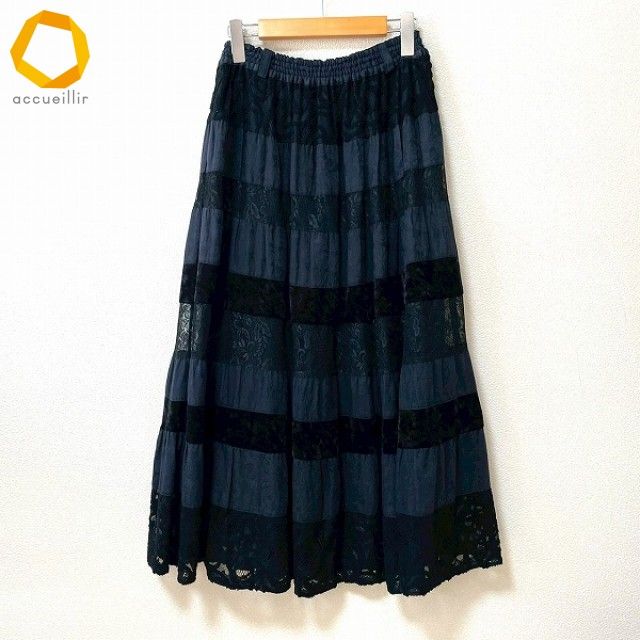 anc ノンノンドール non dorl ムッシュ榊 スカート 紺 黒 レース 異素材 ティアード レディース 982447