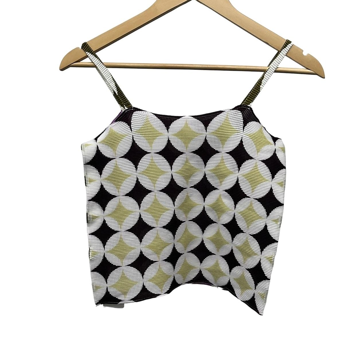 イッセイミヤケ キャミソール サイズ3 L レディース 白 ライトパープル マルチ プリーツ 総柄