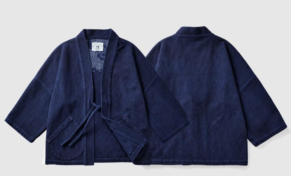 天然藍 インディゴ カバーオール 日本製生地 刺し子 13oz 半纏 褞袍
